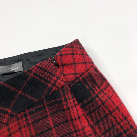 Eddie Bauer 14 (Fits 36In) Wool Blend Zip Plaid Mini Skirt Black Red MINT - Picture 5 of 11
